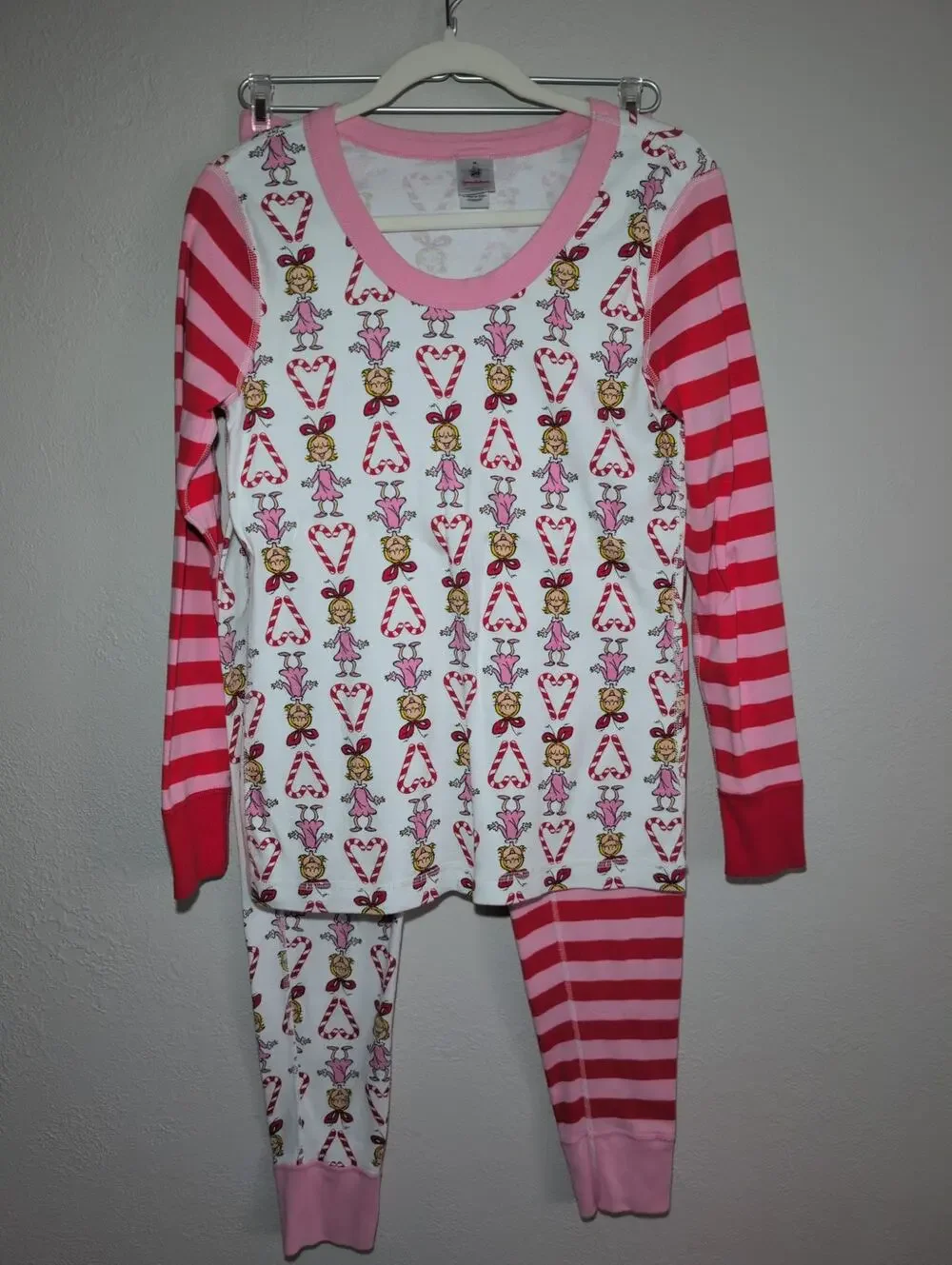 Hanna Anderson Dr Seuss Grinch Kids Pajamas M Oeko Tex Pink Red Stripe Cindy Lou